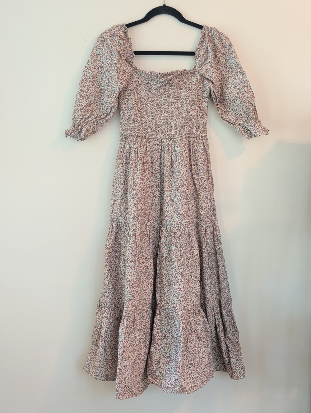 Floral Smocked Maxi Dress with Puff Sleeves - Pink Floral